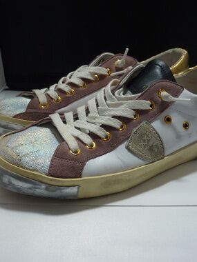 Philippe Model Paris Prsx Low Top Leather Sneakers White/Gold  Men’s 41 Sz  9